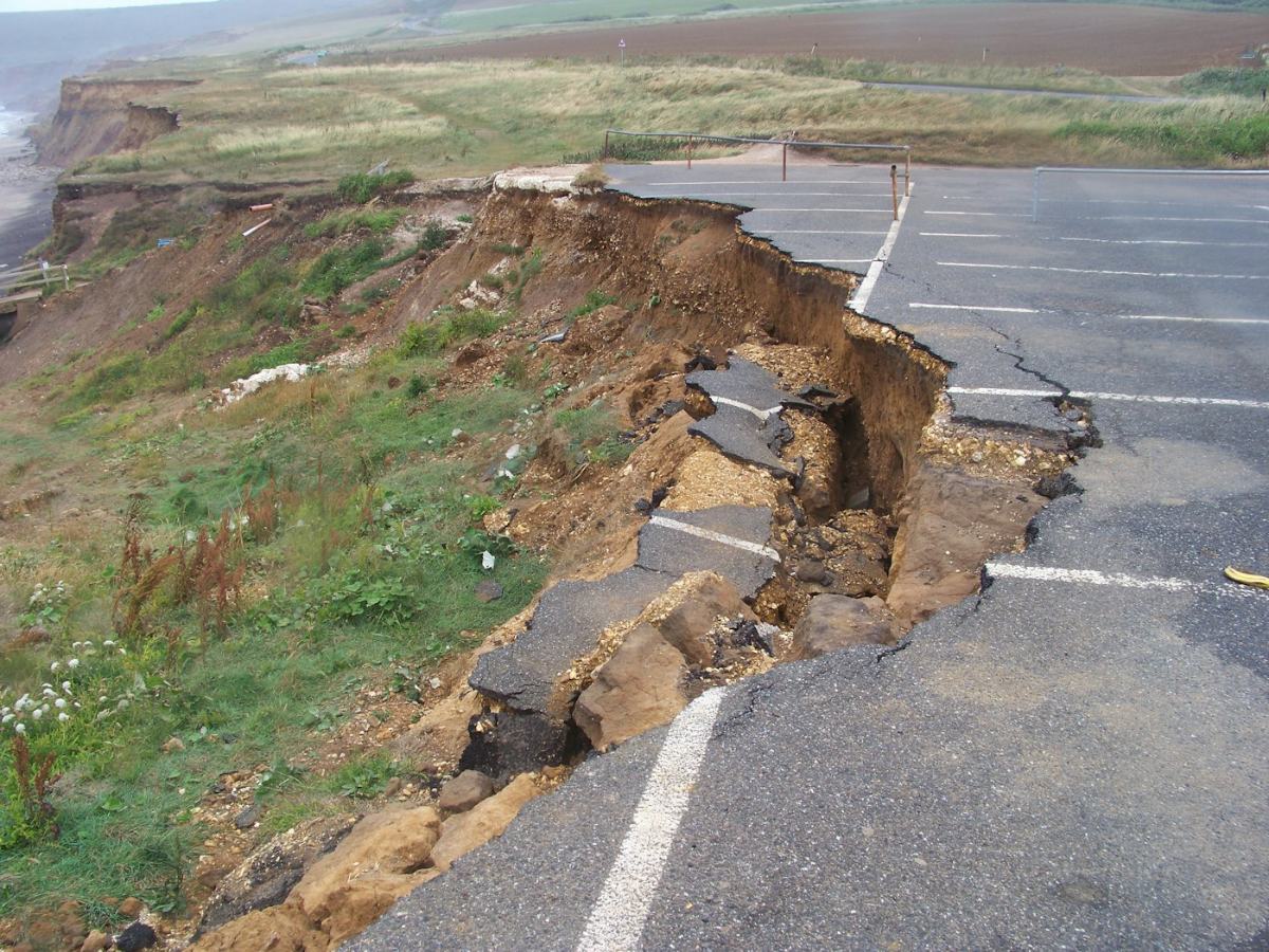 Ground cracking and slumping caused by a slip